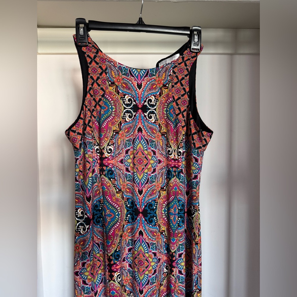 London Times Sleeveless Maxi Dress – Multicolor Paisley Print (Size 10)